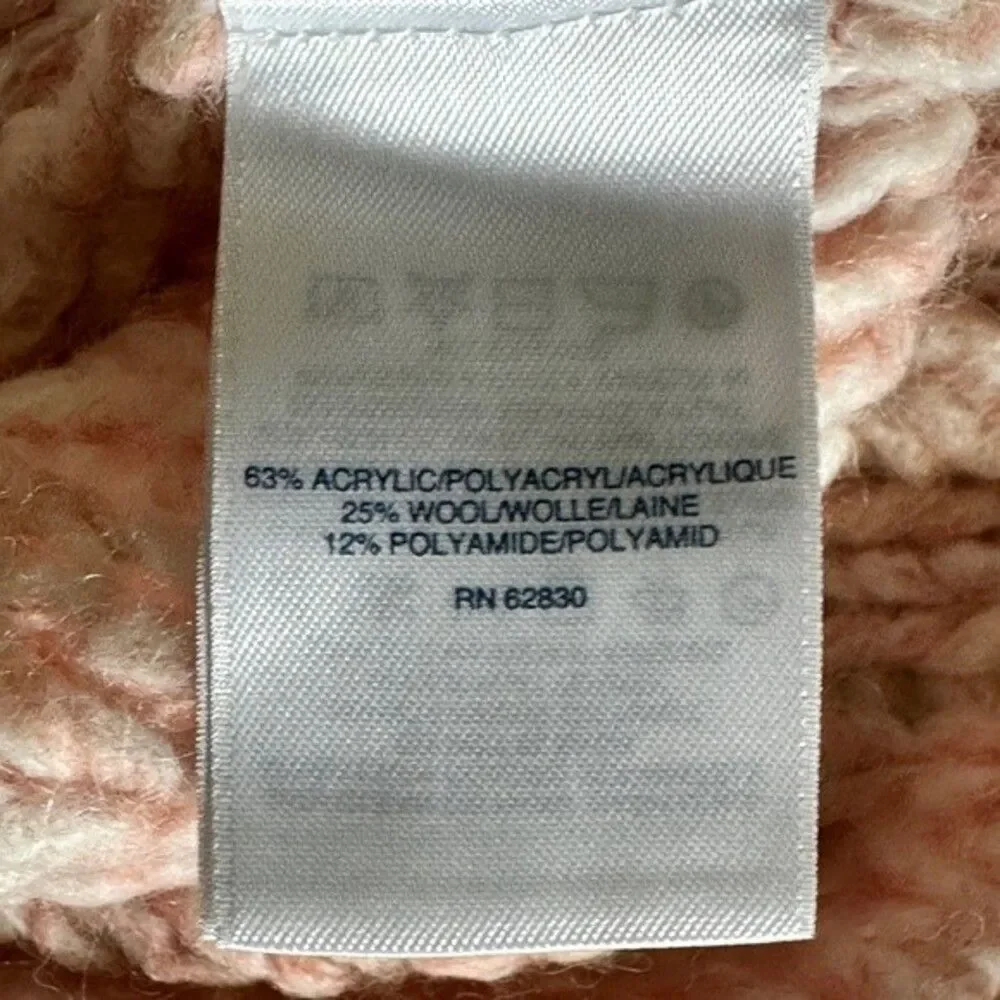 Land's End Funnel Neck loose knit pink and white wool blend sweater extra wide